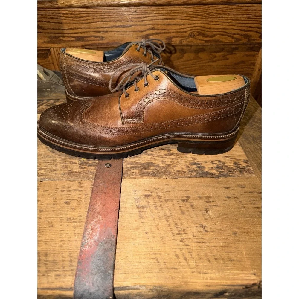 Johnston & Murphy XC Flex Wingtip Oxford Mens 11M Sheep Leather Brogue Lug Sole